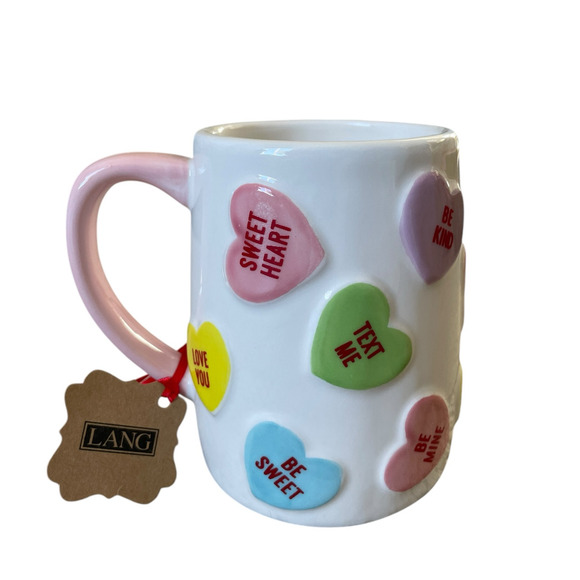 Lang Valentine Conversation Hearts Hand Painted Mug Valentines Day NEW - Picture 1 of 11